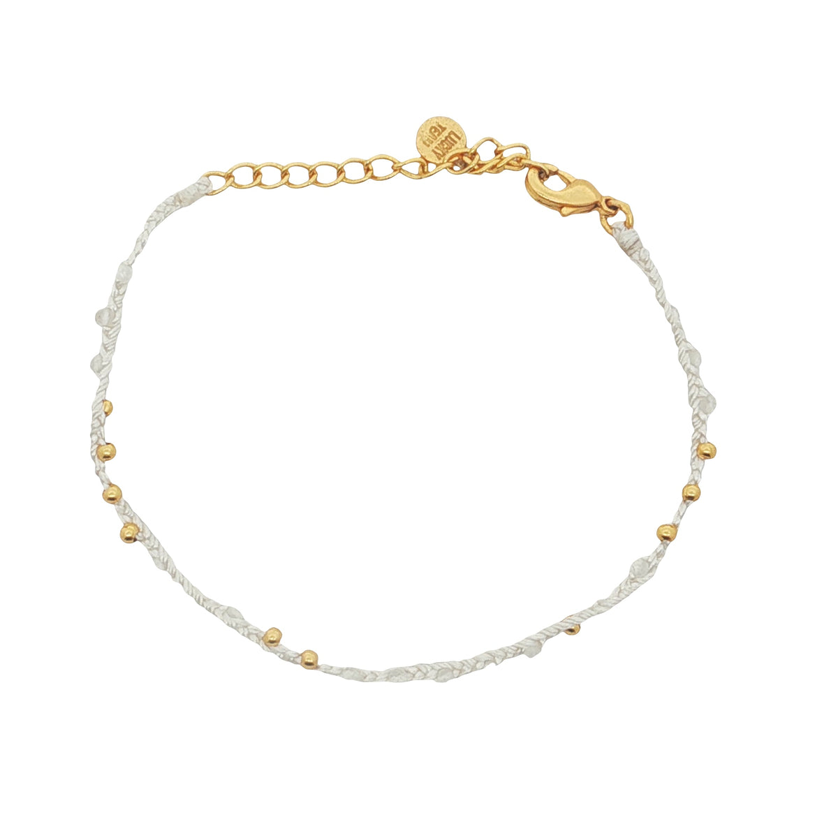 Bracelet doré cordon blanc pierre de lune et perles dorées