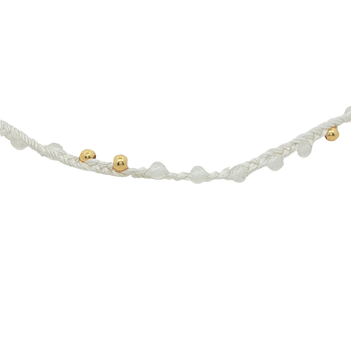 Bracelet doré cordon blanc pierre de lune et perles dorées
