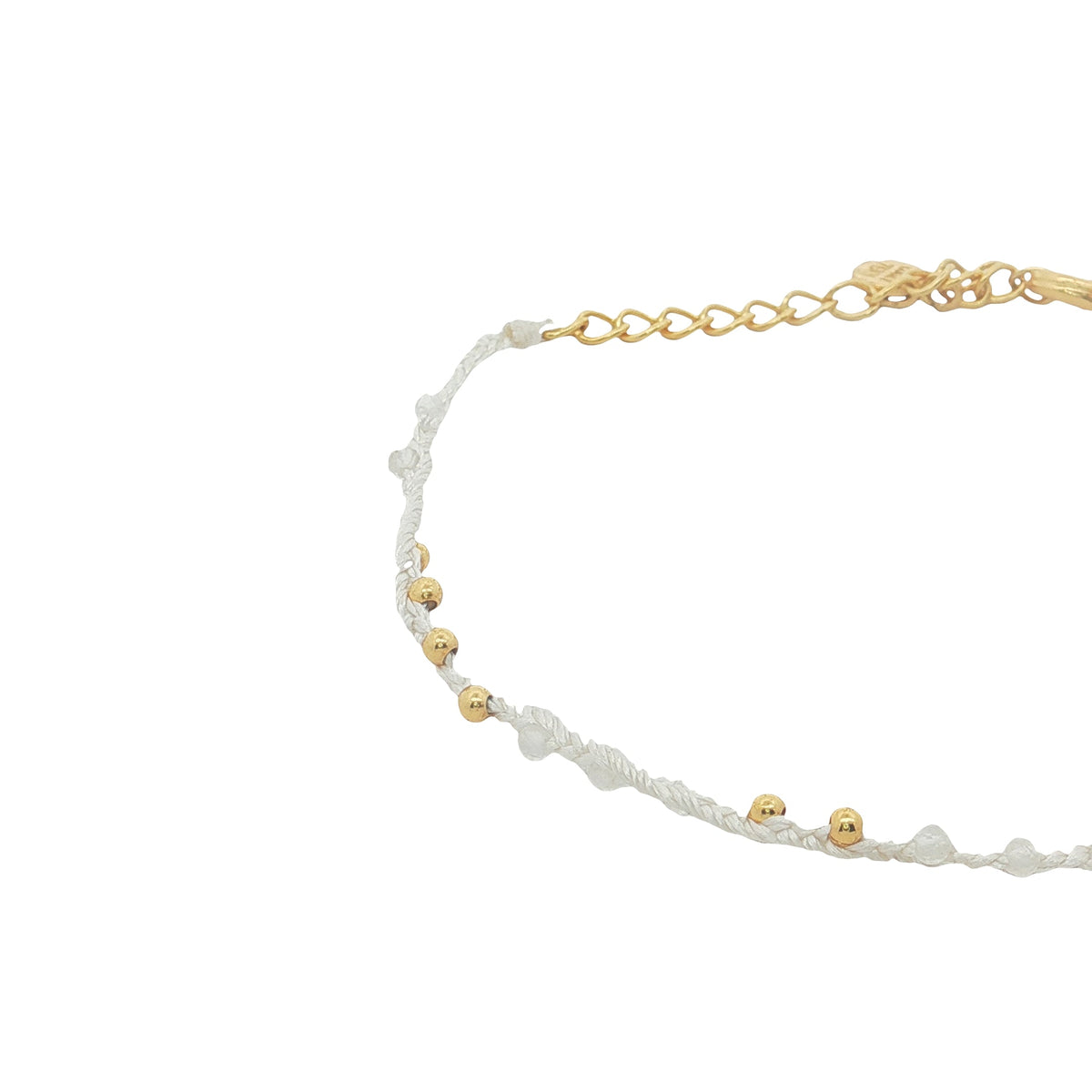 Bracelet doré cordon blanc pierre de lune et perles dorées