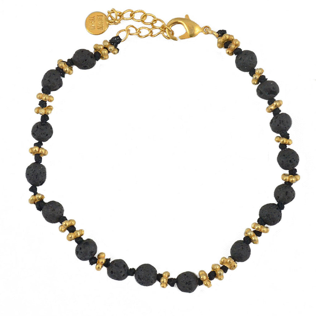 Bracelet pierres et disques dorés - PERLE DE LAVE