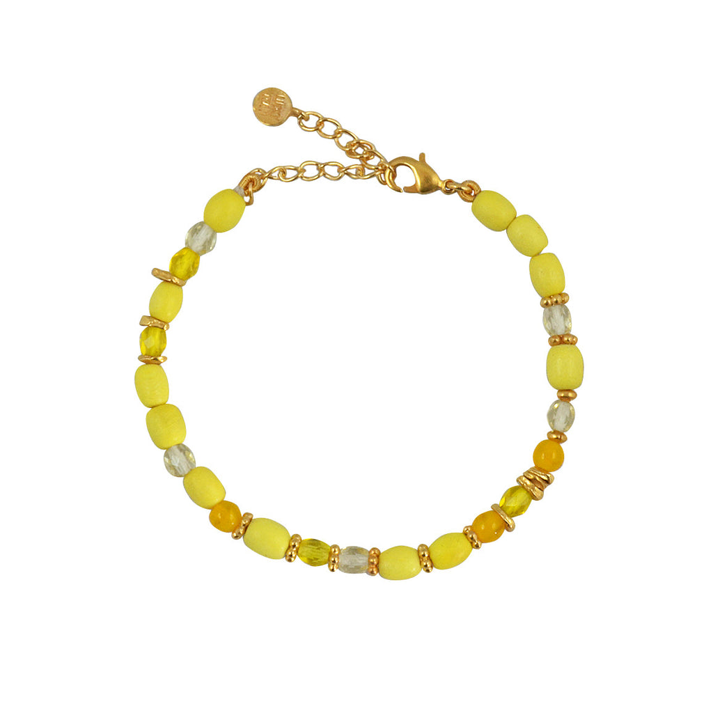 Bracelet pierres et disques dorés - MIX JAUNE