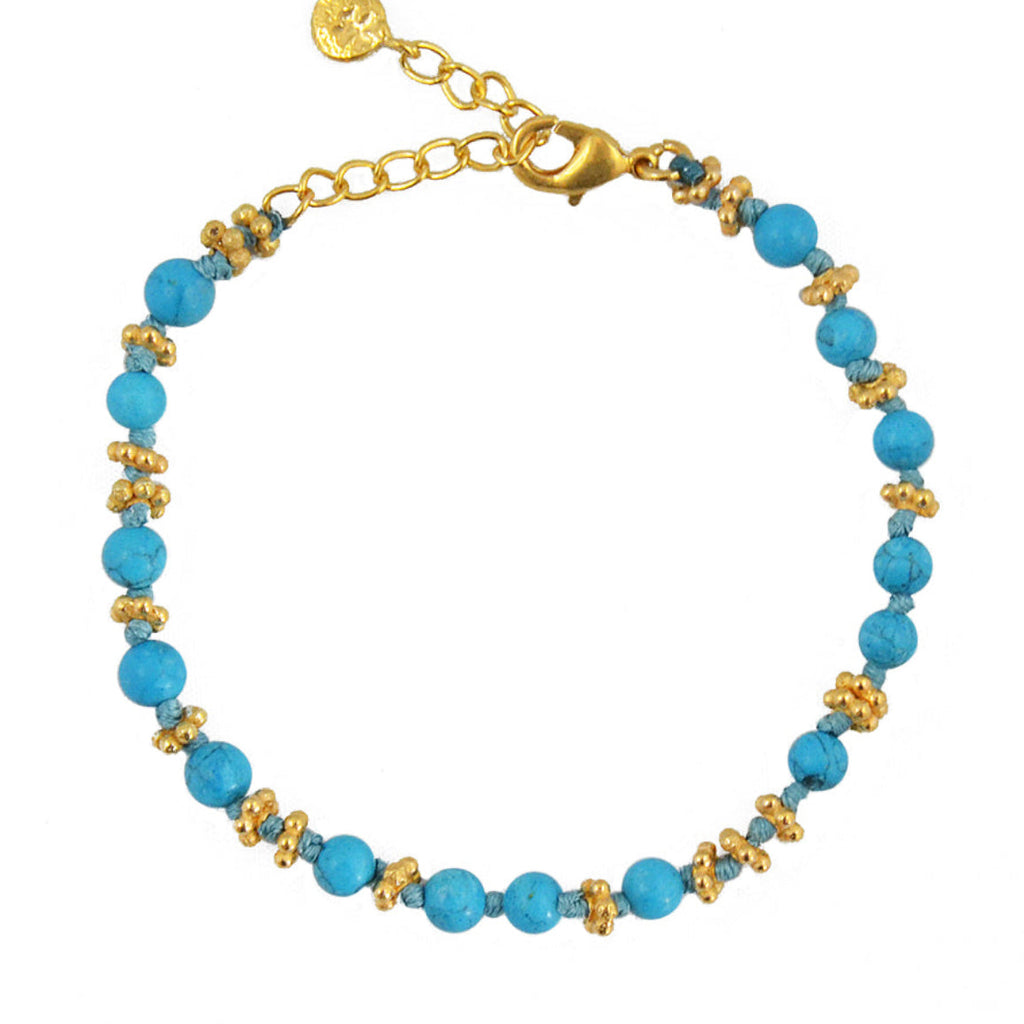 Bracelet pierres et disques dorés - TURQUOISE FONCEE