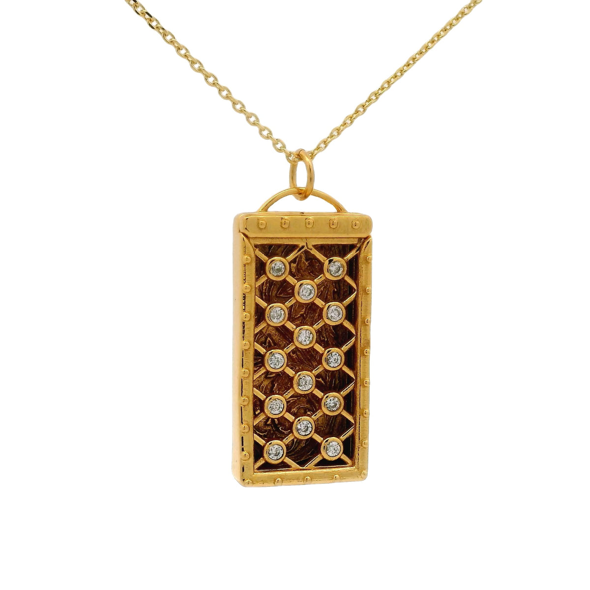 Collier doré plaque rectangulaire zircons blancs 75 cm