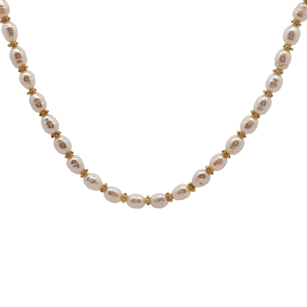 Collier doré perles de culture et couronnes dorées 60 cm