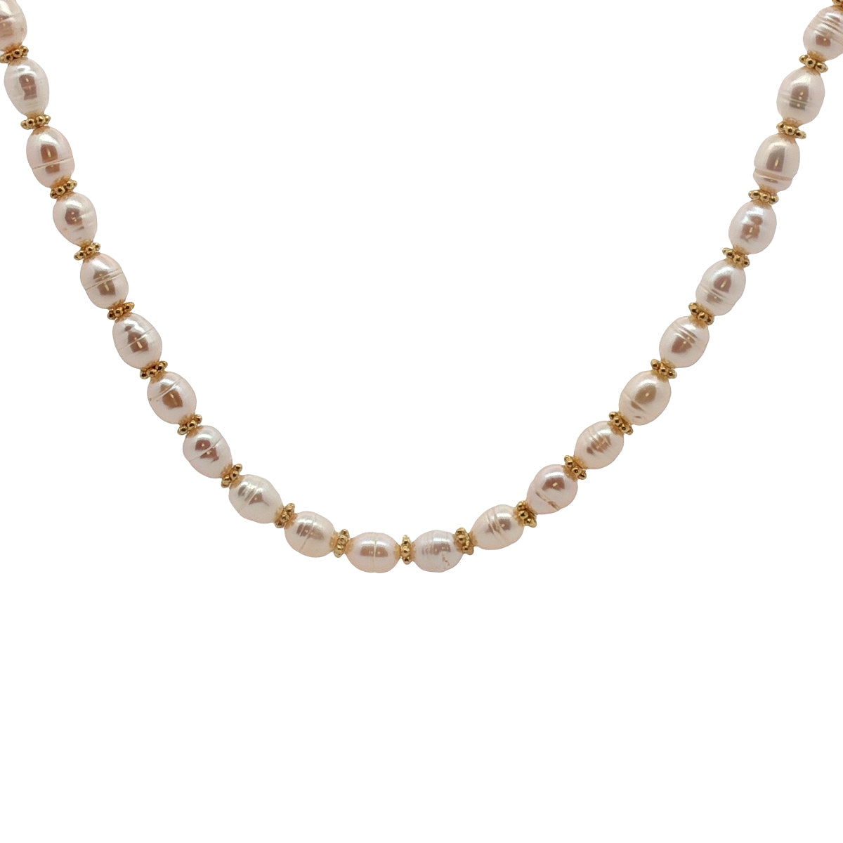 Collier doré perles de culture et couronnes dorées 60 cm