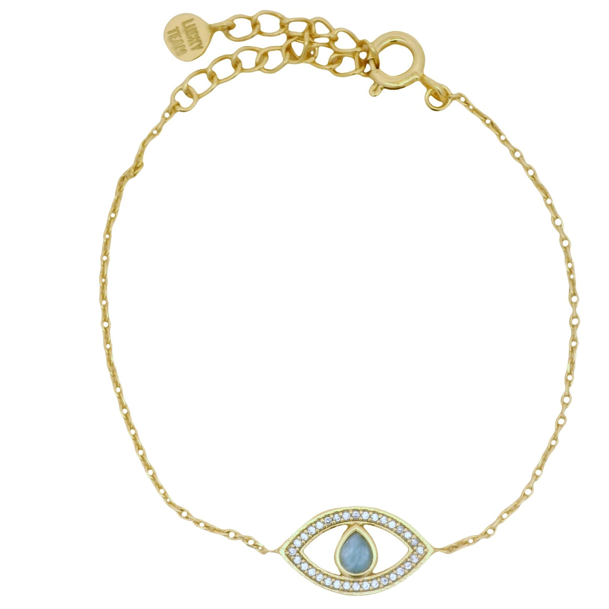 Bracelet doré oeil ajouré en amazonite avec zircons