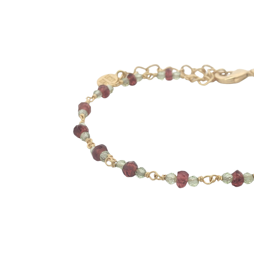 Bracelet doré en grenat et peridot