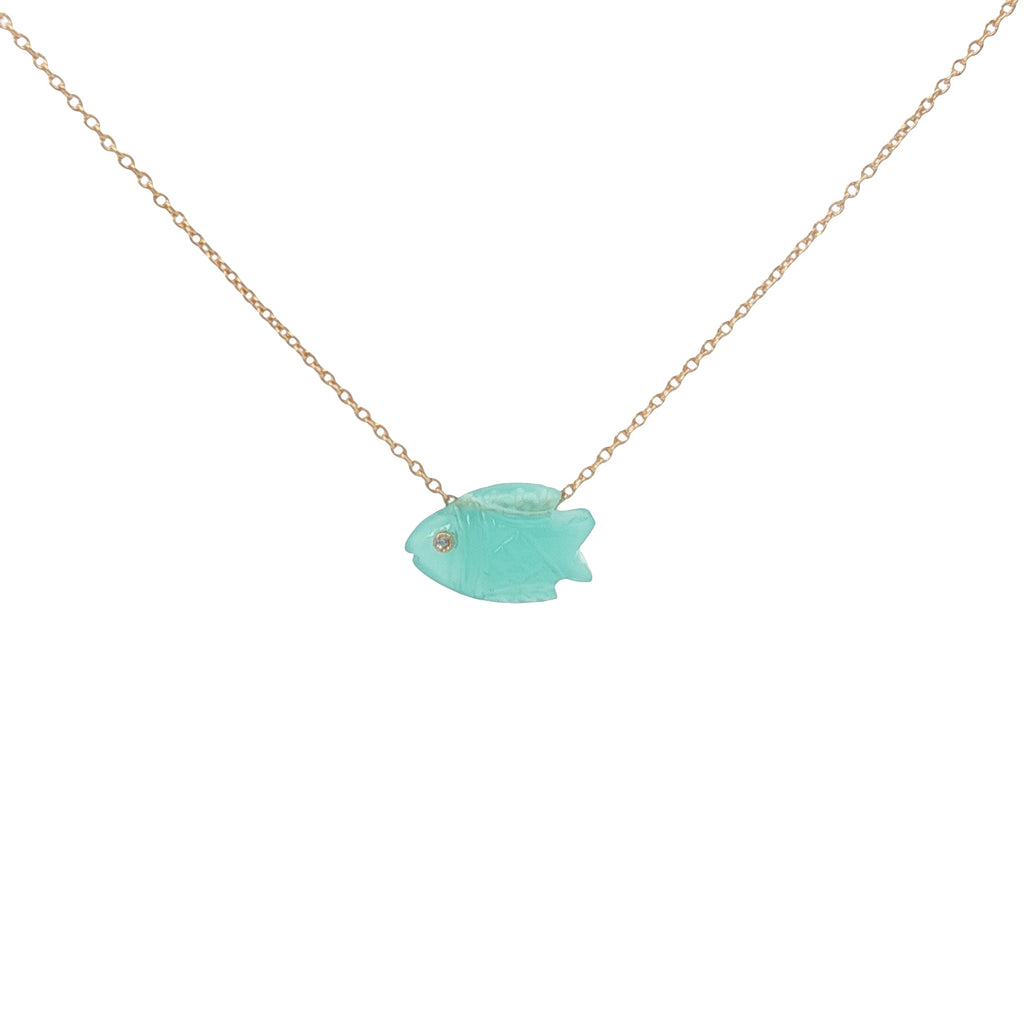 Collier doré poisson en amazonite 42 cm