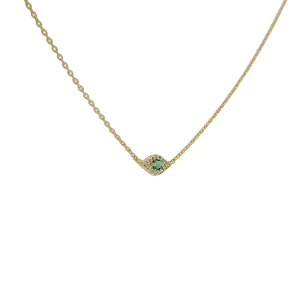Collier doré petite oeil turquoise zircons 43 cm