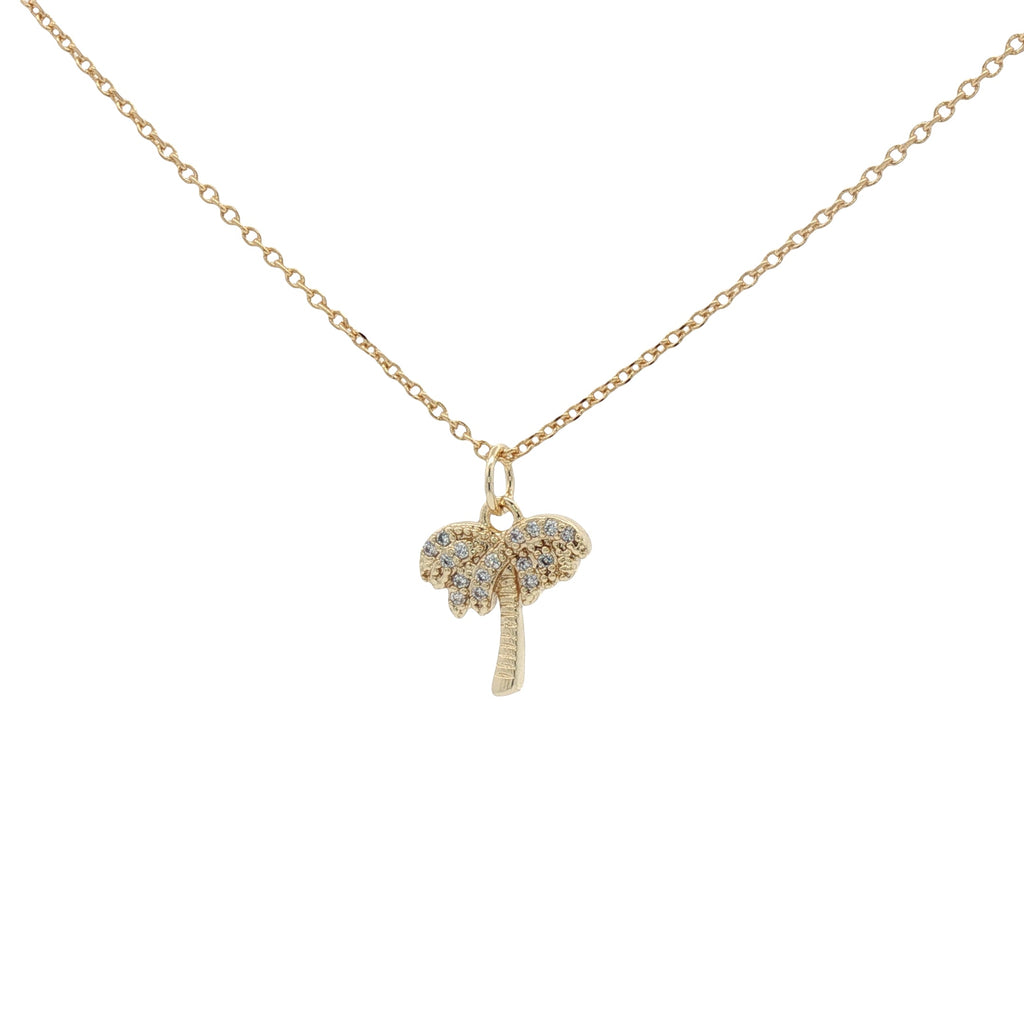 Collier doré petit palmier avec zircons 42 cm