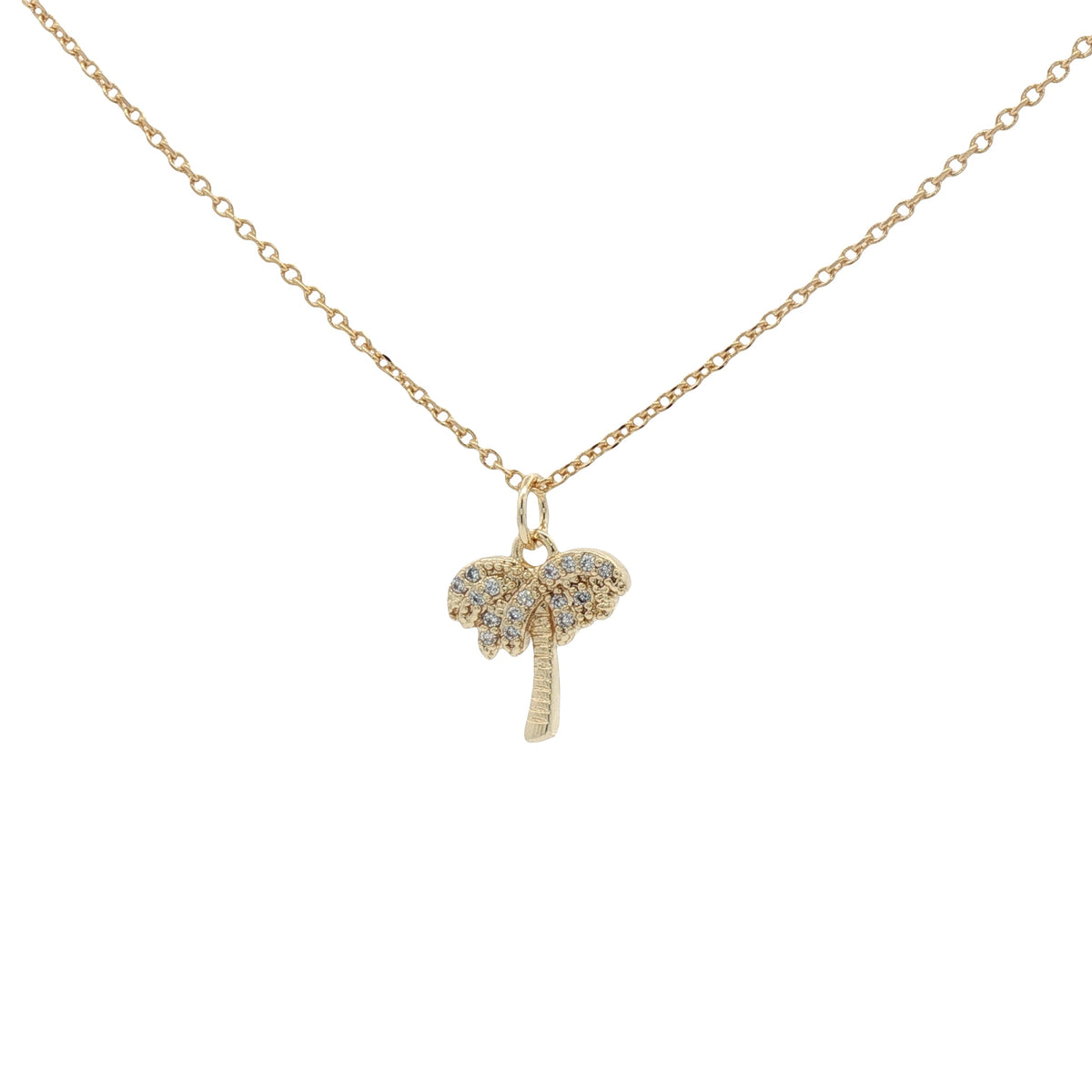 Collier doré petit palmier avec zircons 42 cm