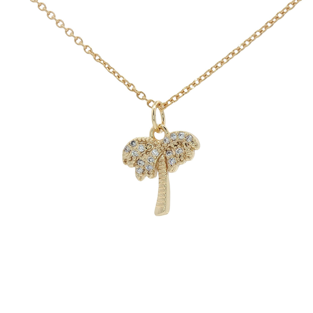 Collier doré petit palmier avec zircons 42 cm