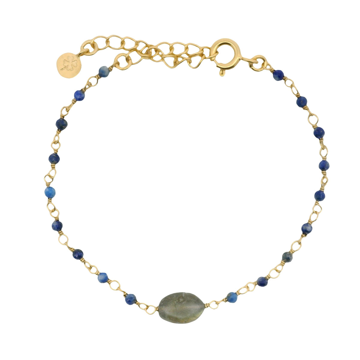 Bracelet doré petites lapis et labradorite au centre