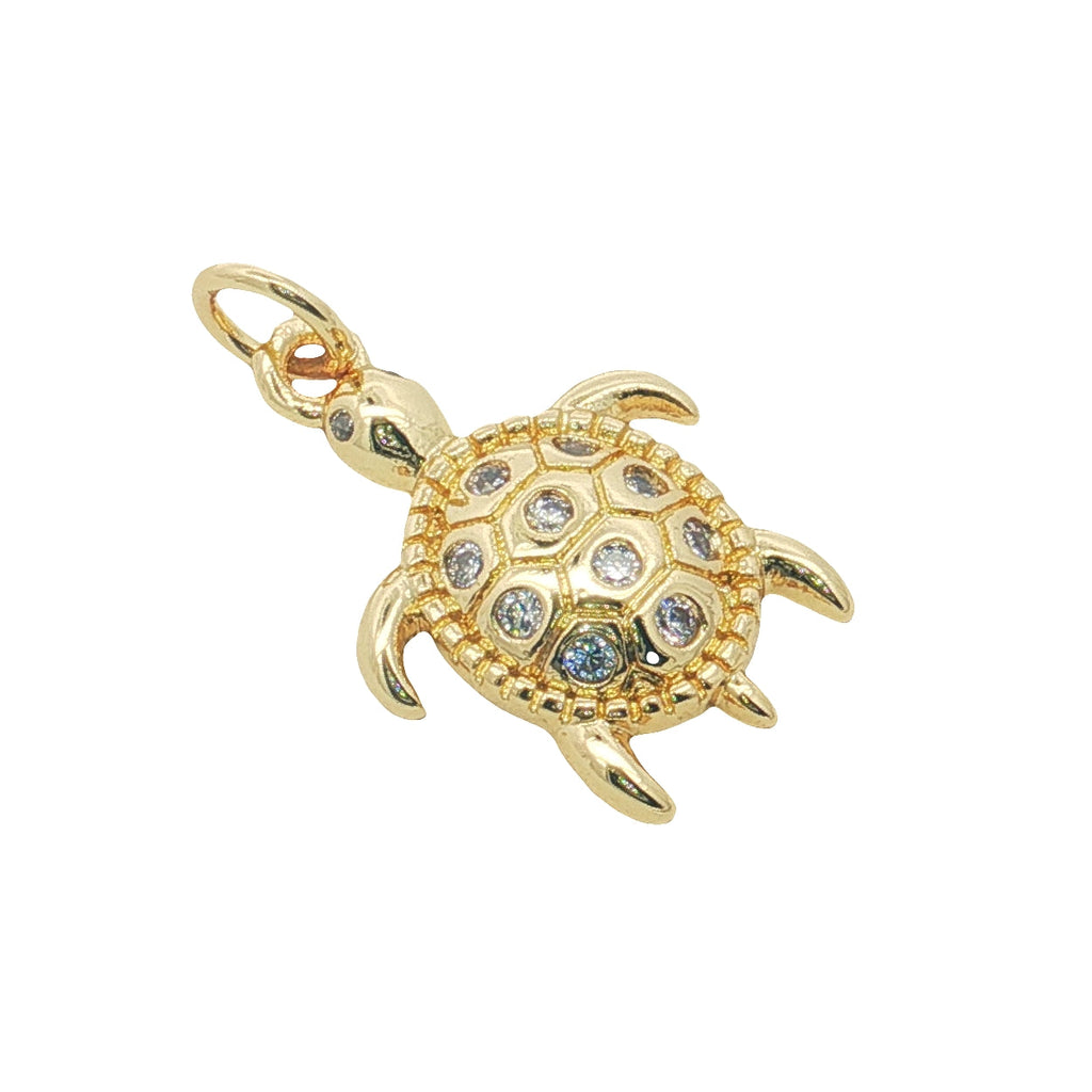 Charms doré tortue en zircons blancs