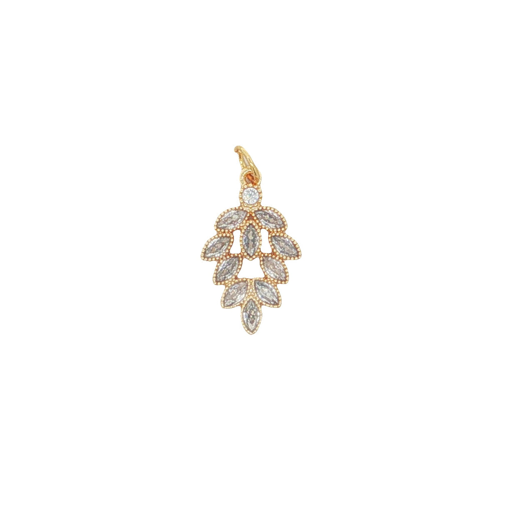 Charms doré feuille en zircons blancs