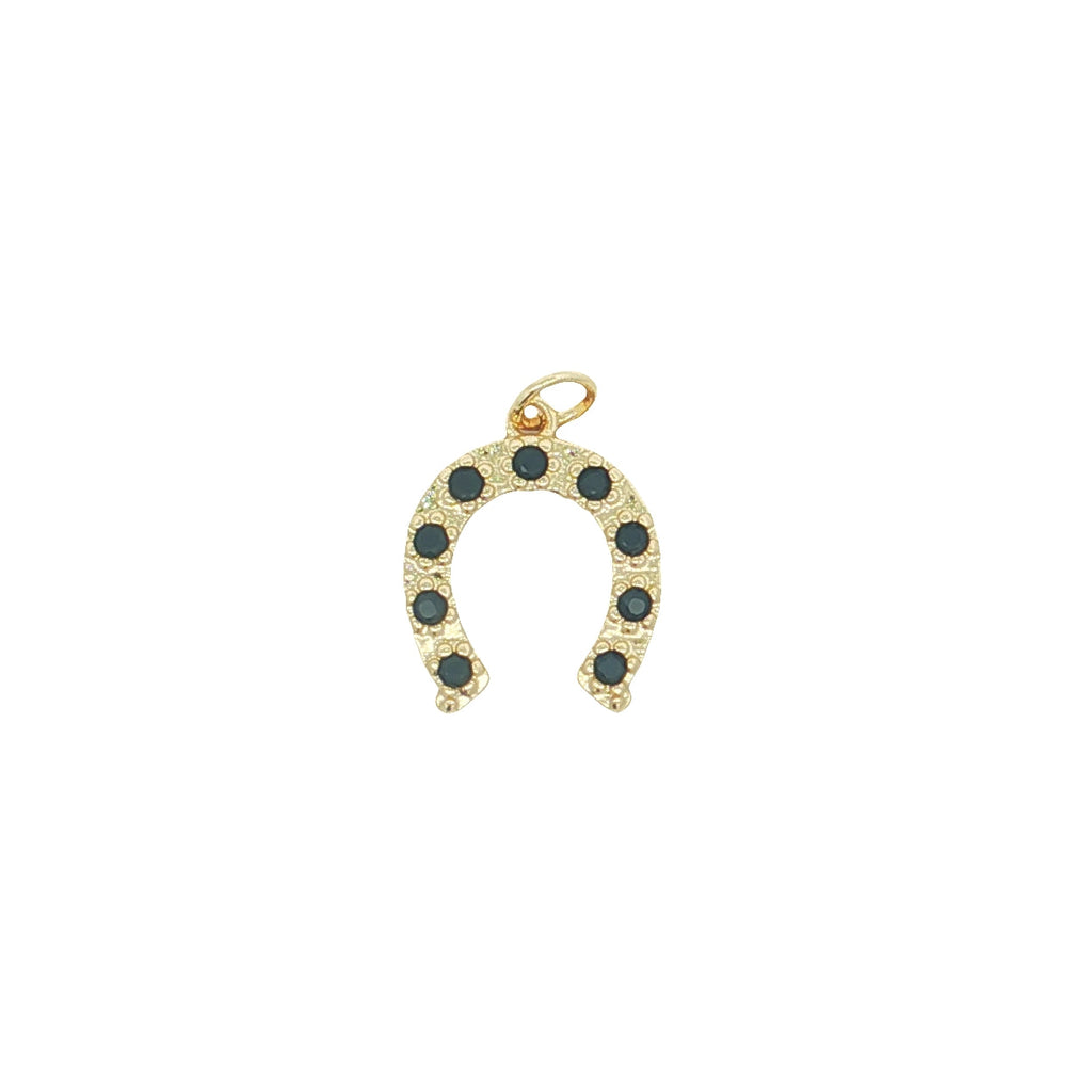 Charms doré fer à cheval avec zircons noirs