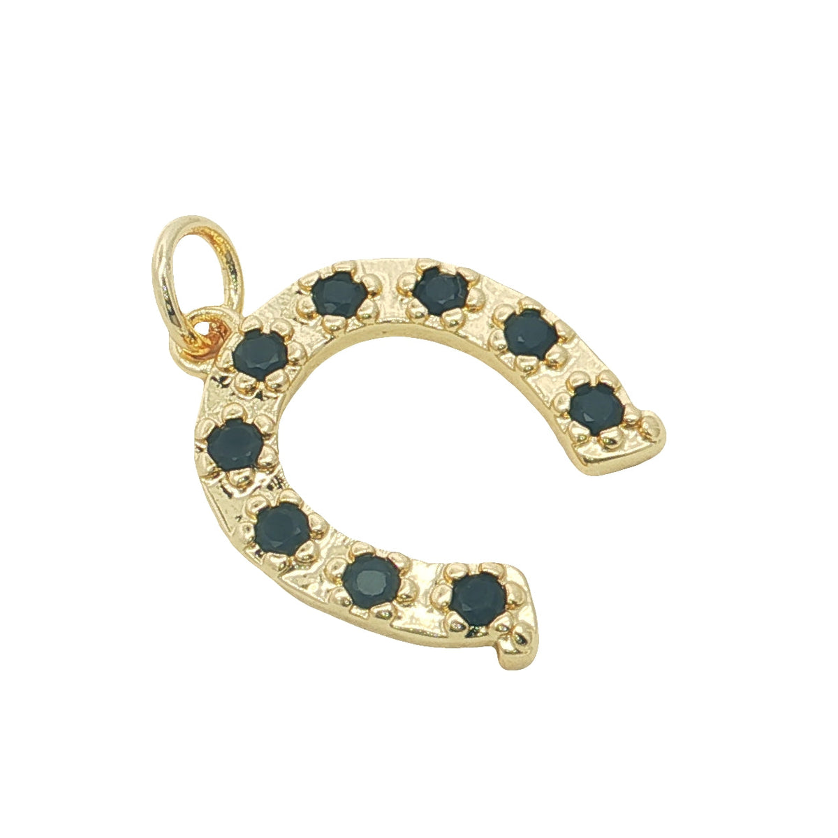 Charms doré fer à cheval avec zircons noirs