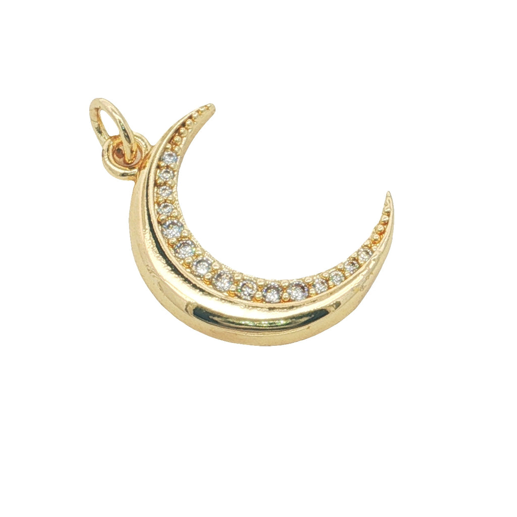 Charms doré grande lune avec zircons blancs