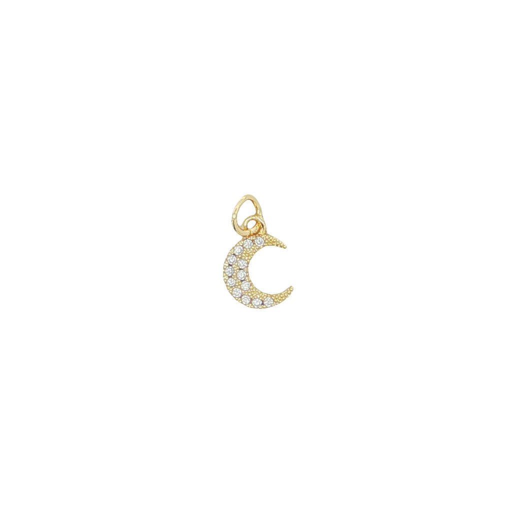 Charms doré petite lune pavée de zircons blancs