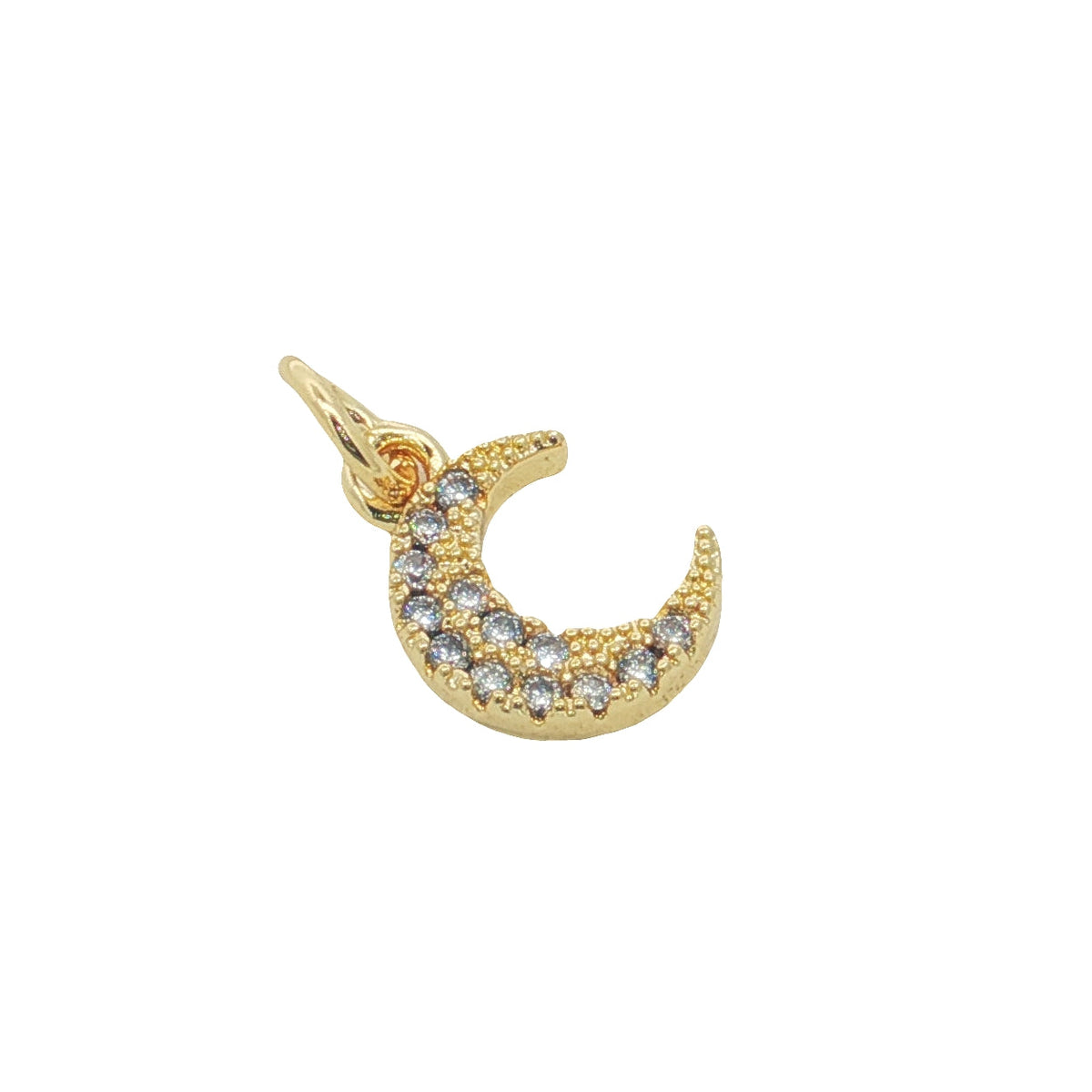 Charms doré petite lune pavée de zircons blancs