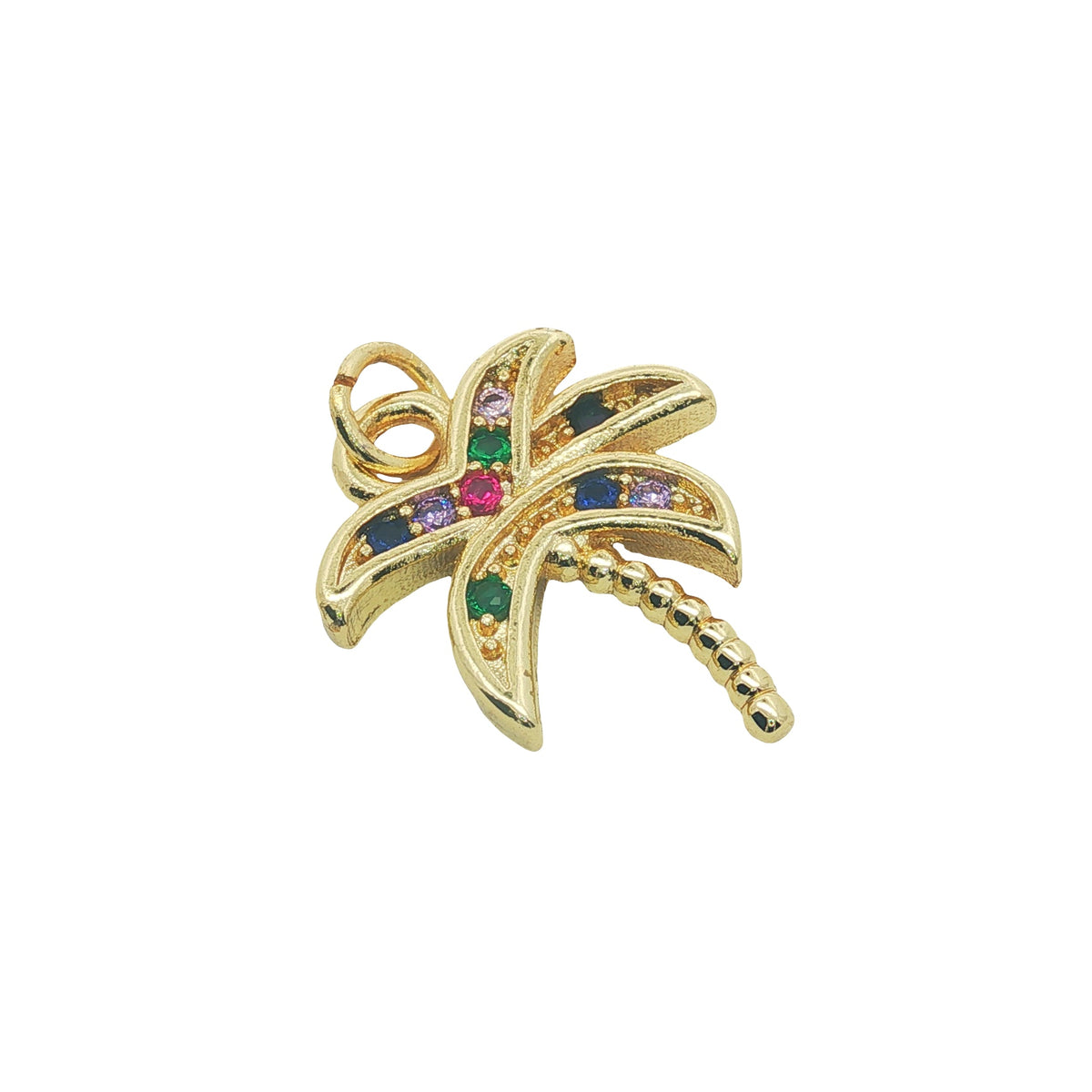 Charms doré palmier avec zircons colorés