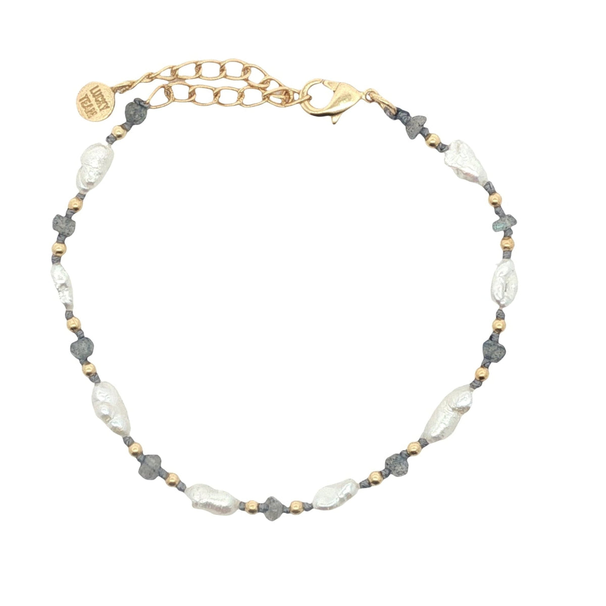 Bracelet doré perles de culture irrégulières, perles dorées et labradorite