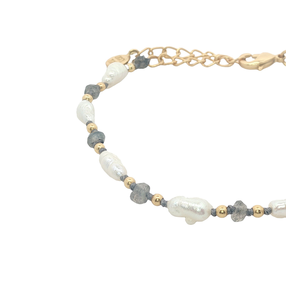 Bracelet doré perles de culture irrégulières, perles dorées et labradorite
