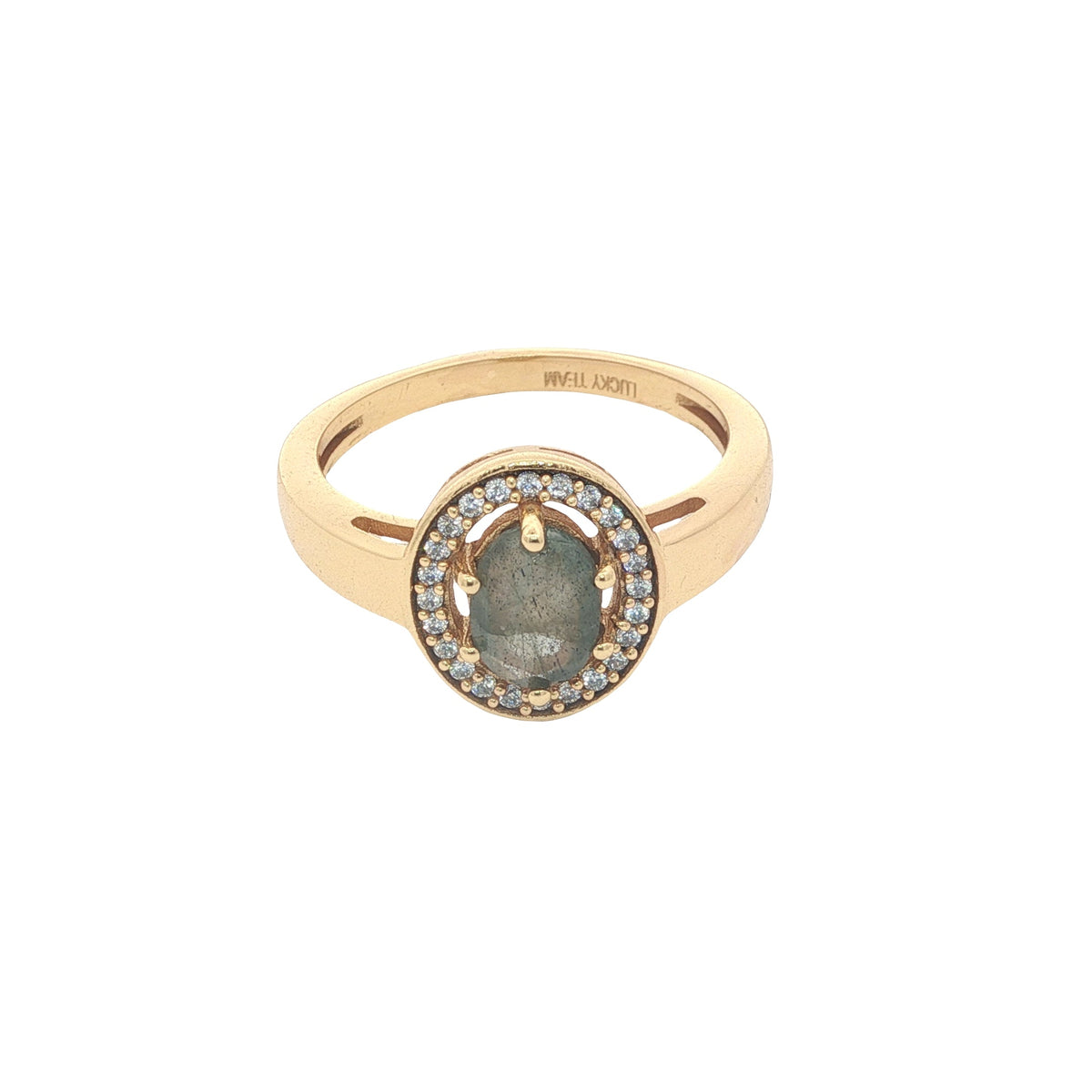 Bague dorée labradorite ovale avec zircons