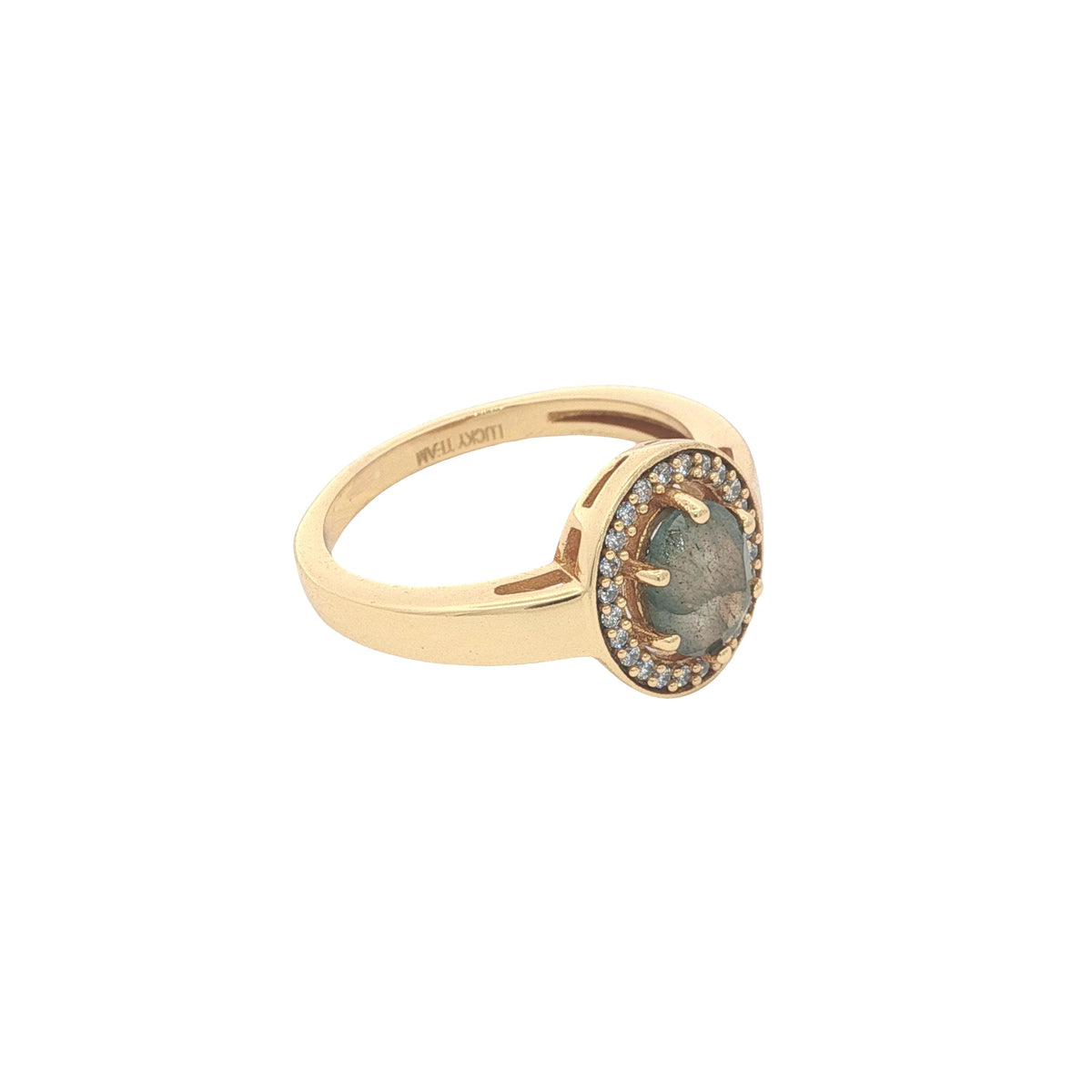 Bague dorée labradorite ovale avec zircons