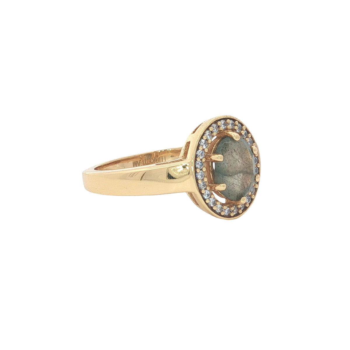 Bague dorée labradorite ovale avec zircons