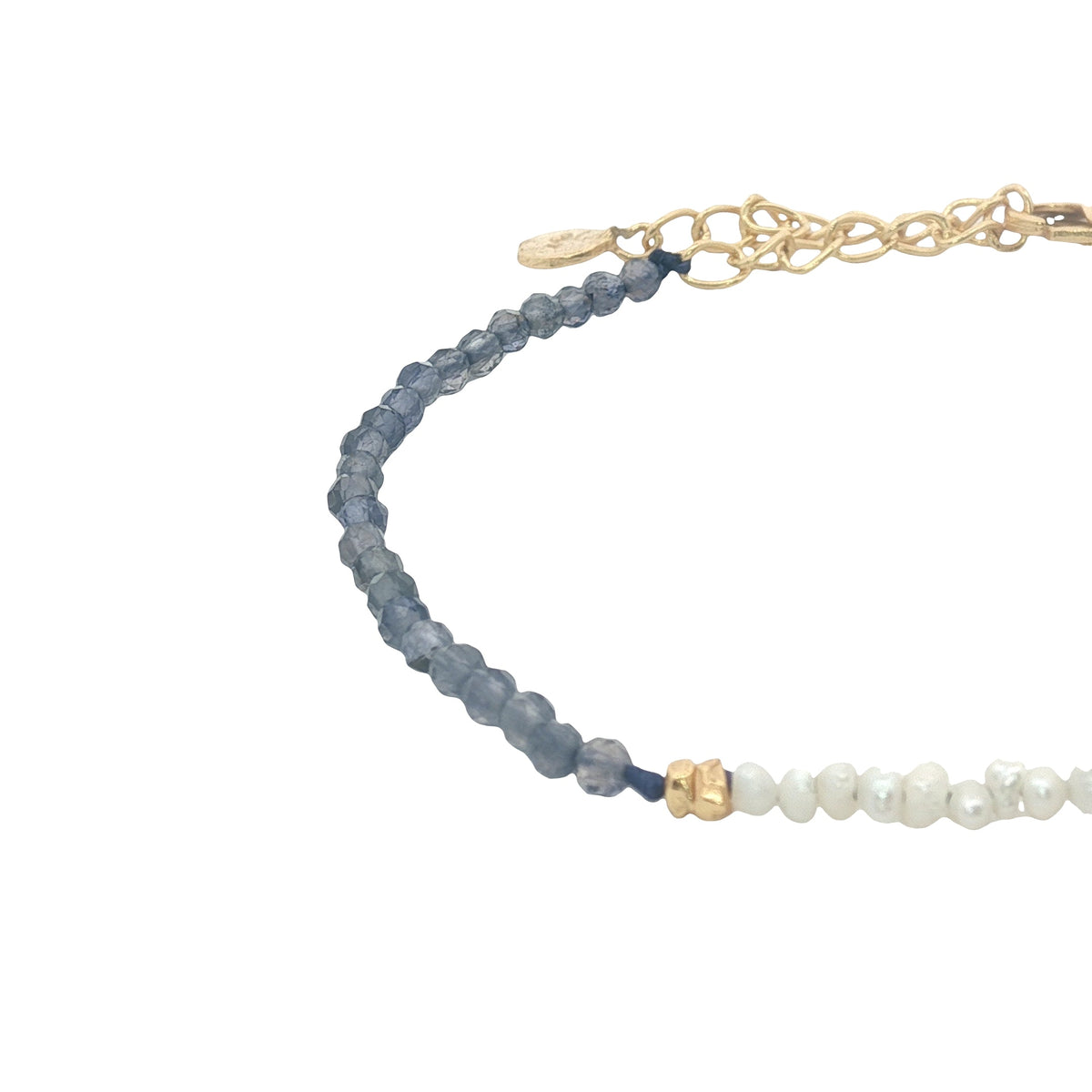 Bracelet doré en iolite, petites perles de culture et perles dorées