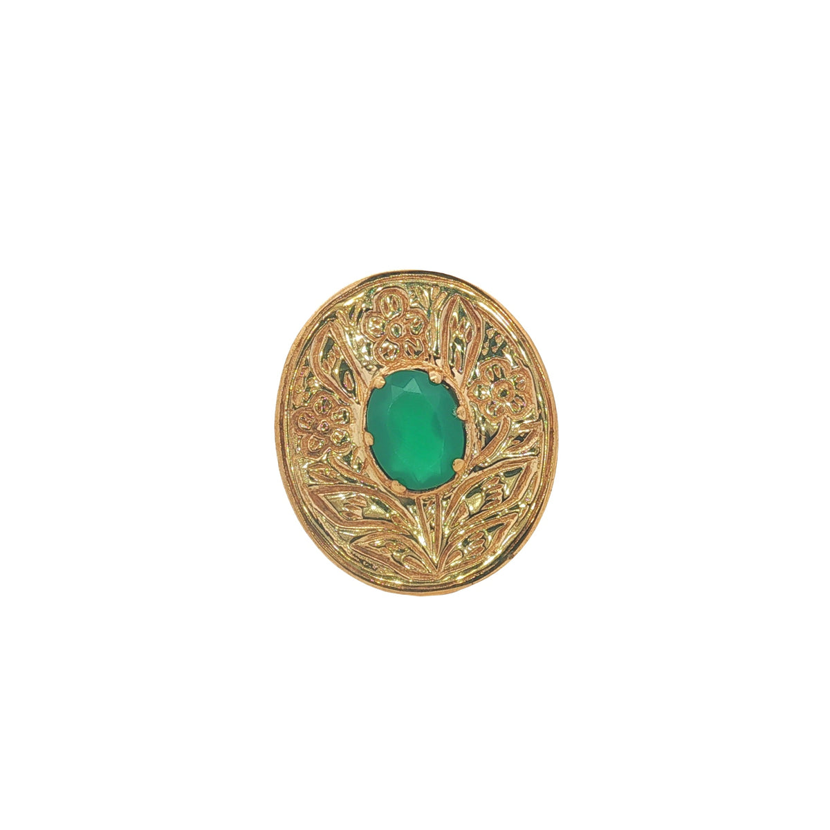 Bague dorée fleur gravée avec pierre