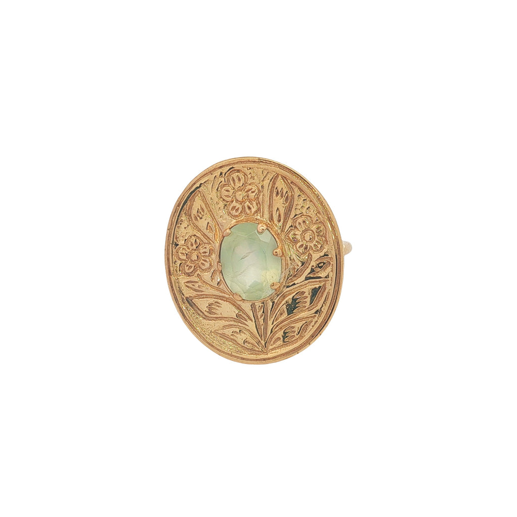 Bague dorée fleur gravée avec pierre