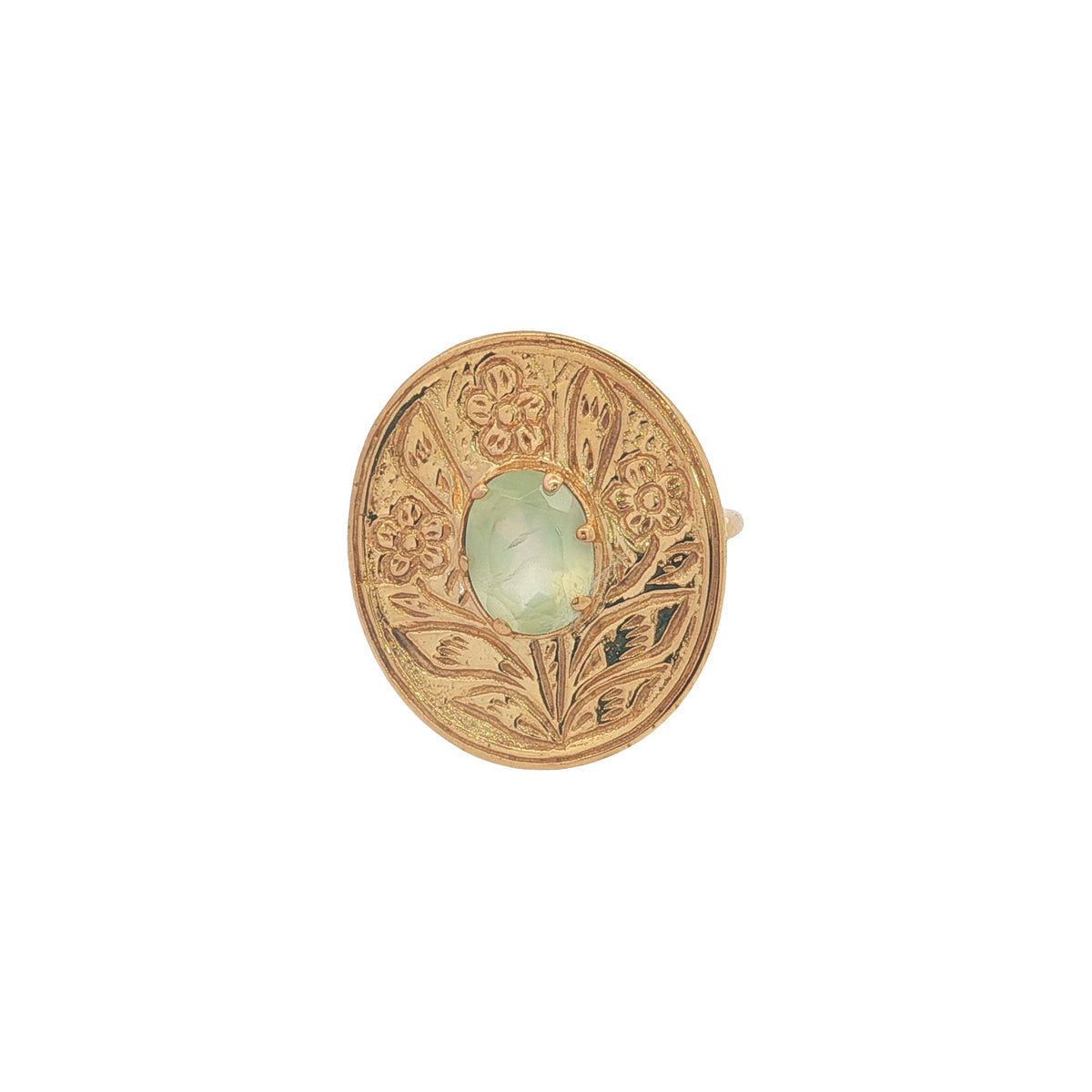 Bague dorée fleur gravée avec pierre