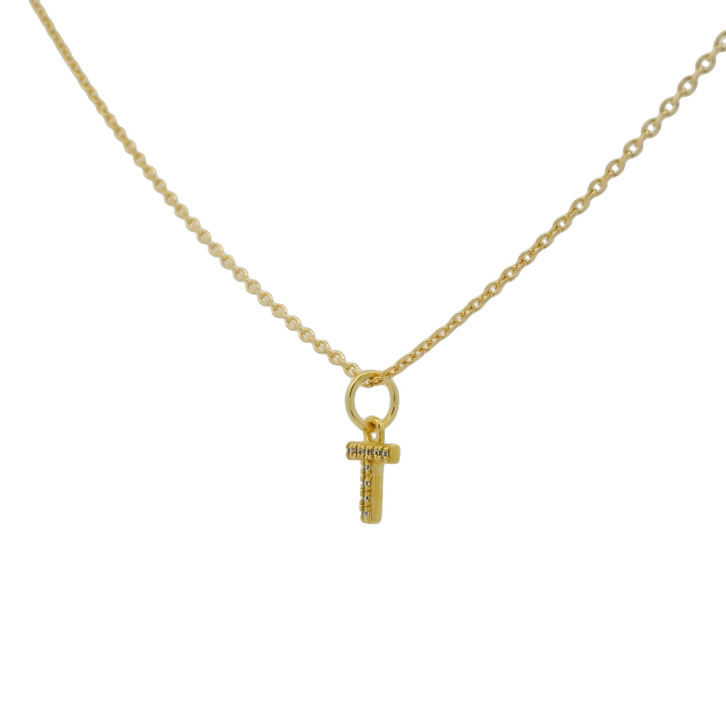 Collier doré petite lettre T zircons blancs 42 cm