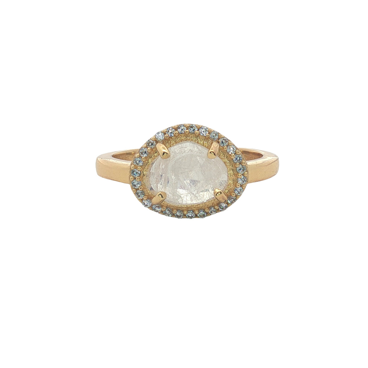 Bague dorée pierre naturelle serti 4 griffes et zircons