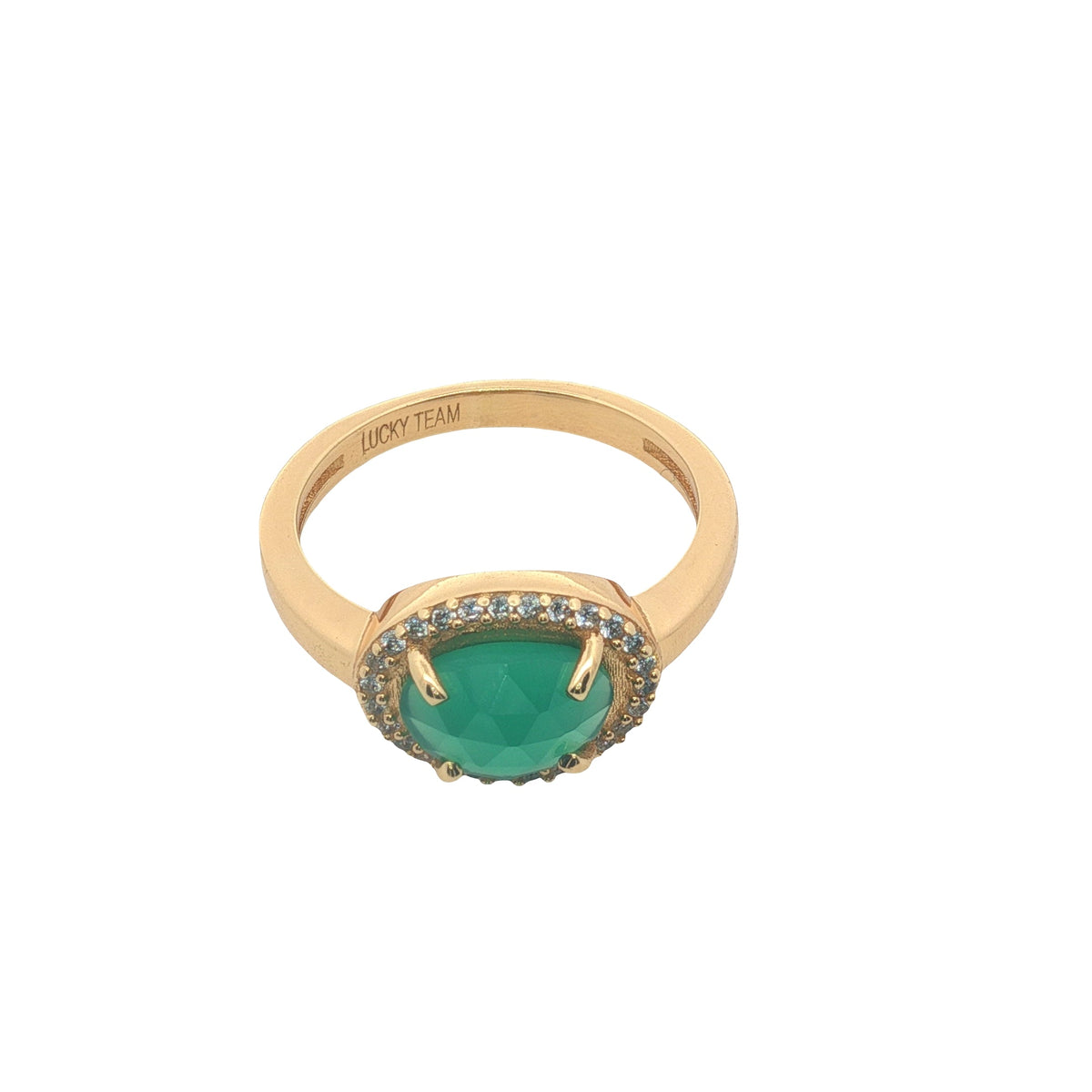 Bague dorée pierre naturelle serti 4 griffes et zircons