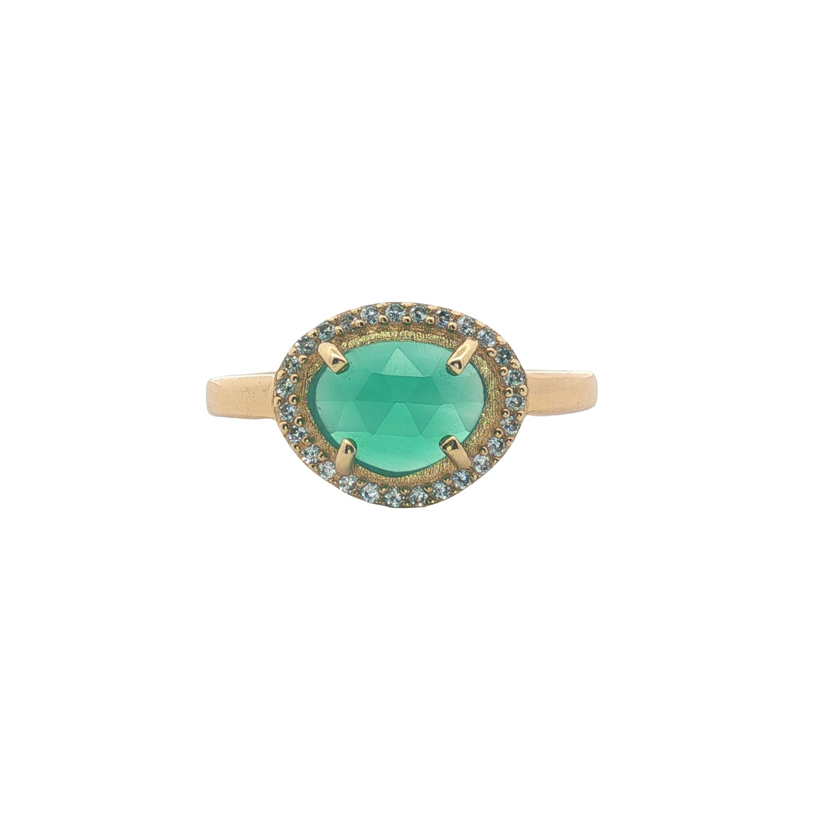 Bague dorée pierre naturelle serti 4 griffes et zircons