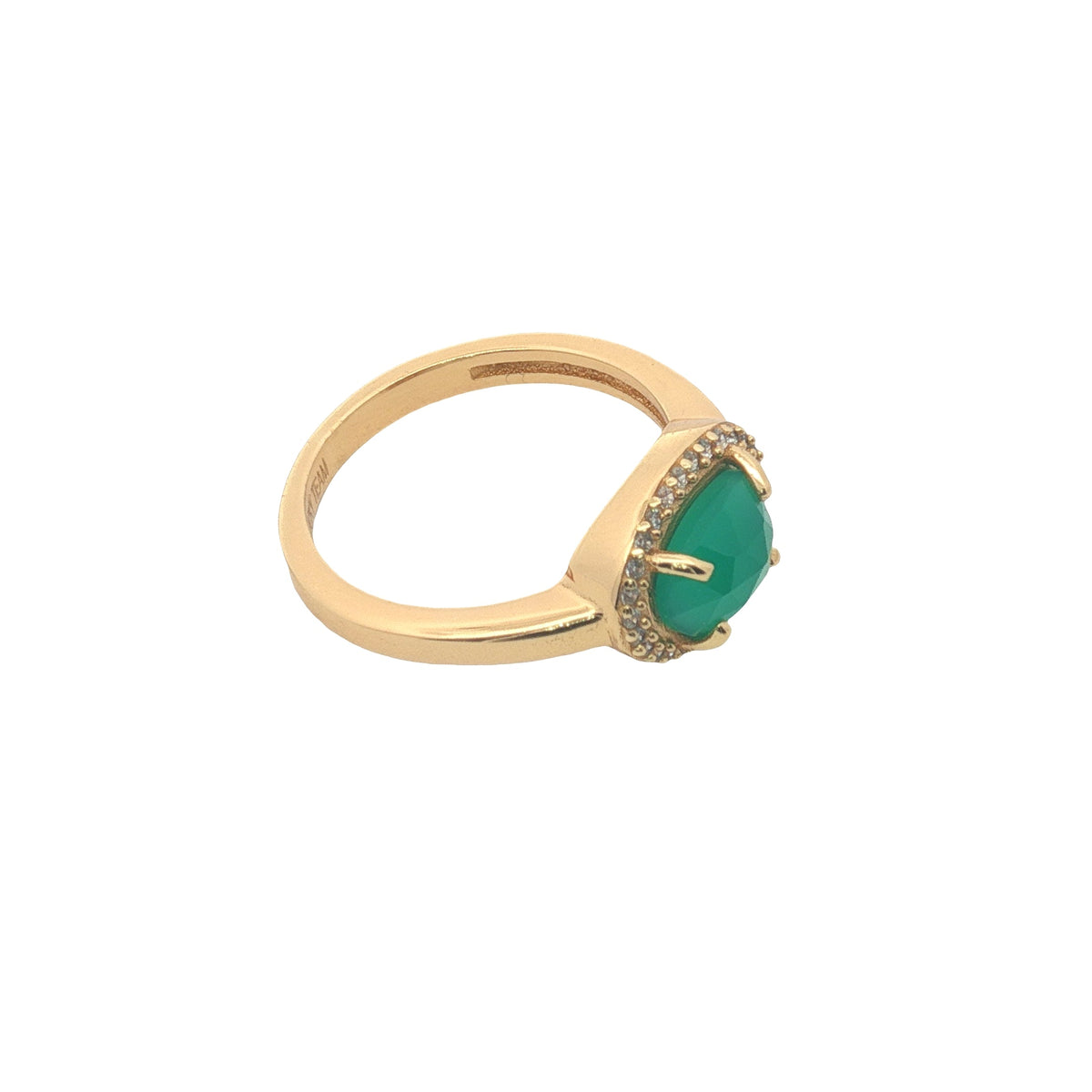 Bague dorée pierre naturelle serti 4 griffes et zircons