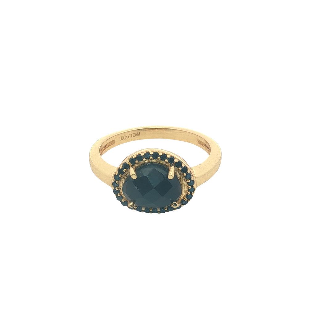 Bague dorée pierre naturelle serti 4 griffes et zircons