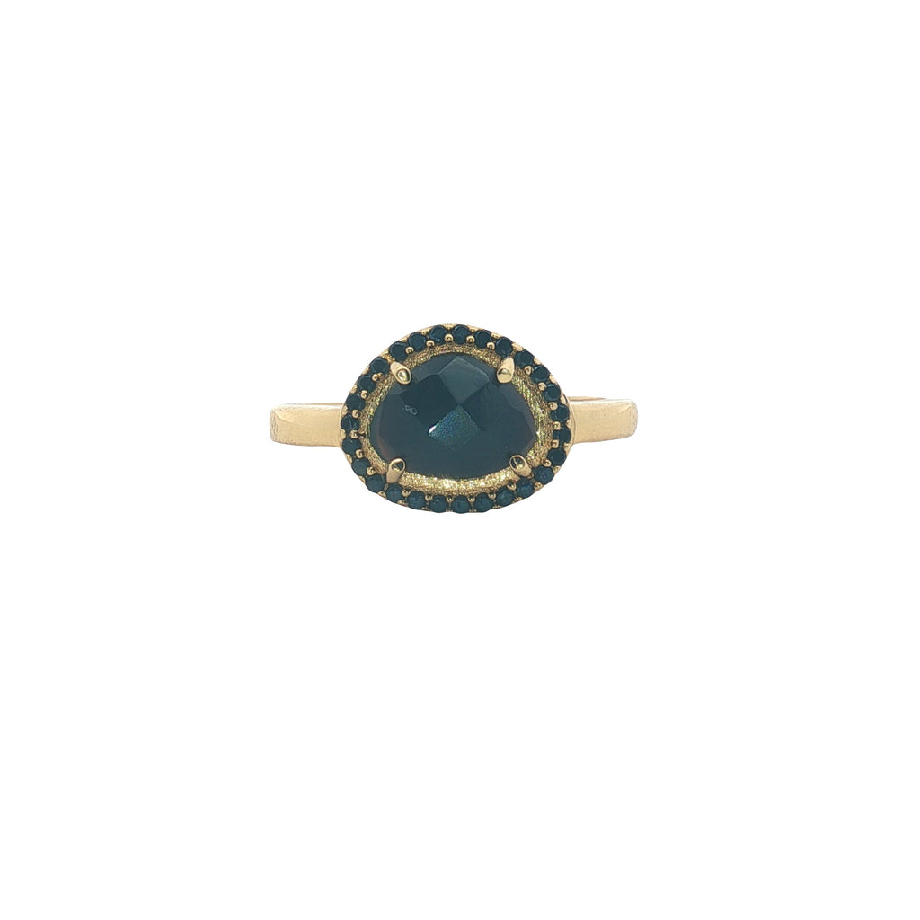Bague dorée pierre naturelle serti 4 griffes et zircons