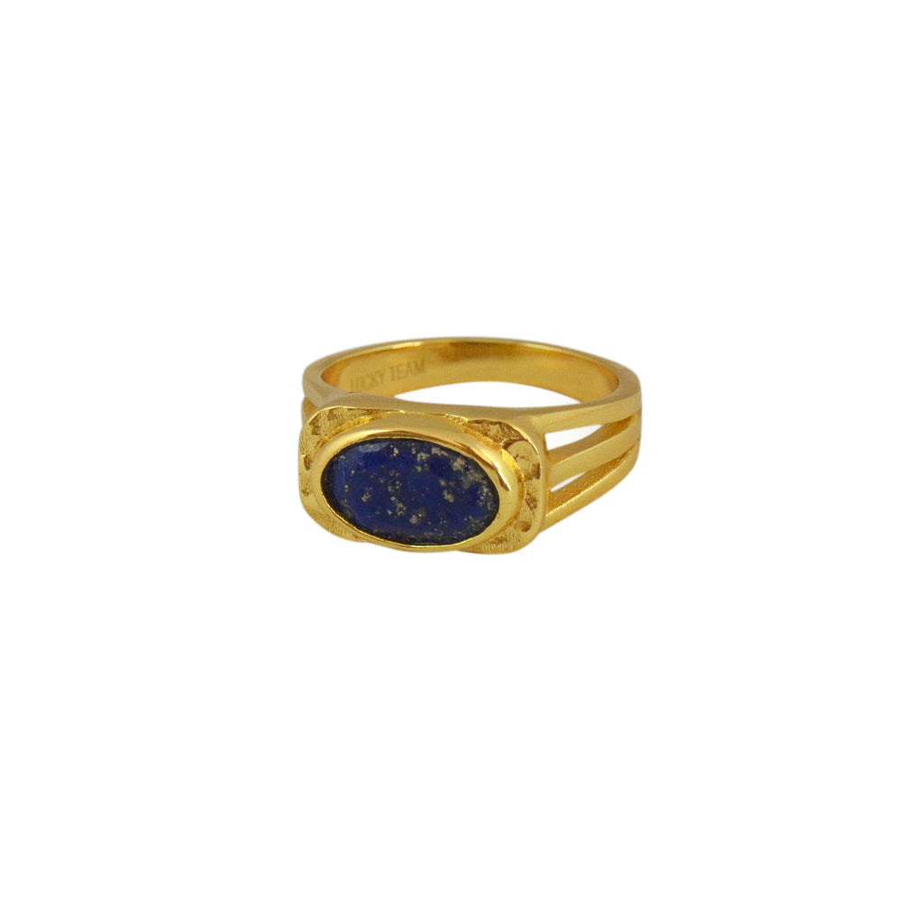 Chevalière dorée triple anneaux et pierre ovale - 52 / LAPIS