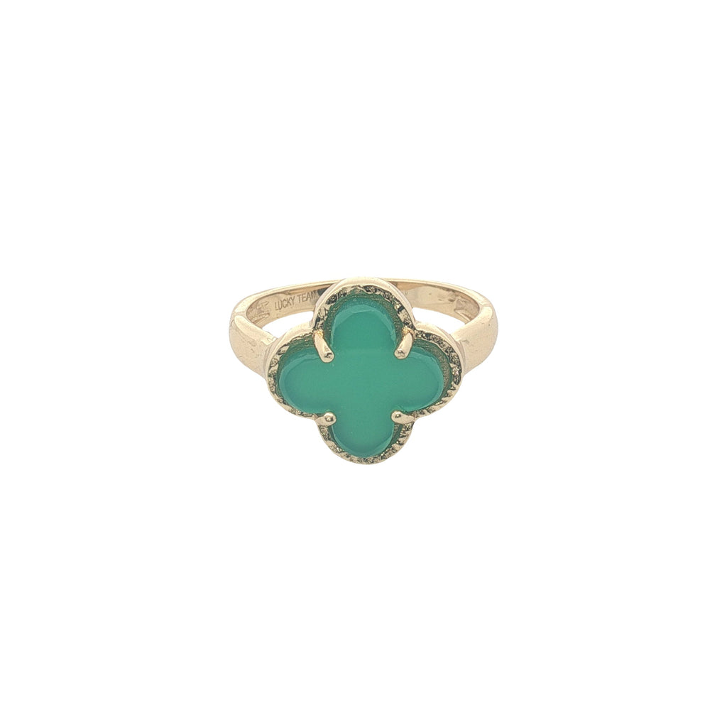 Bague dorée trèfle et pierre naturelle