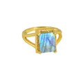 Bague dorée texturée double anneau et pierre carrée - 50 /