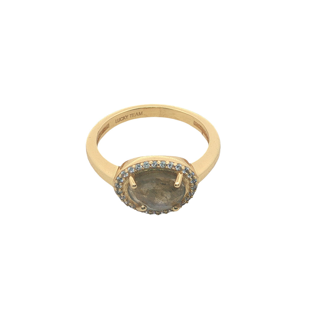 Bague dorée pierre naturelle serti 4 griffes et zircons