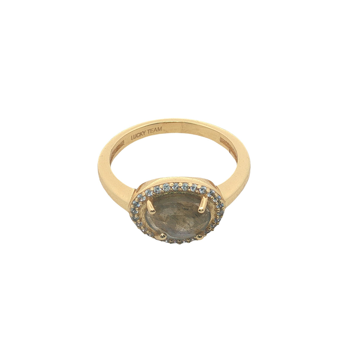 Bague dorée pierre naturelle serti 4 griffes et zircons