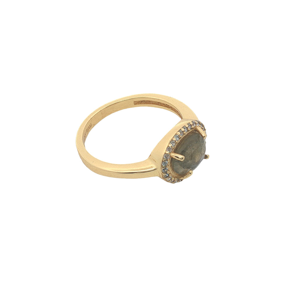 Bague dorée pierre naturelle serti 4 griffes et zircons