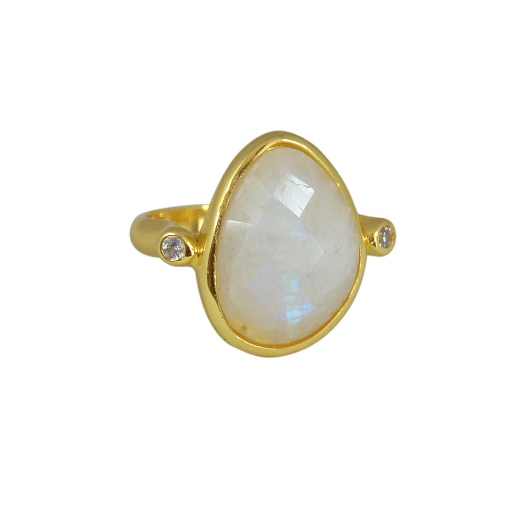 Bague dorée pierre facettée XXL et zircons - 50 / PIERRE DE