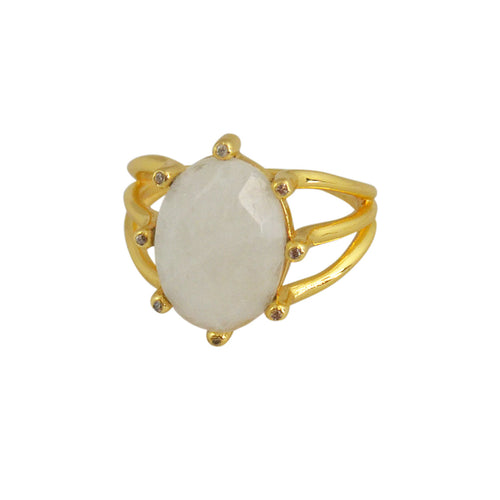 Bague dorée triple anneau pierre facettée et zircons - 50 /