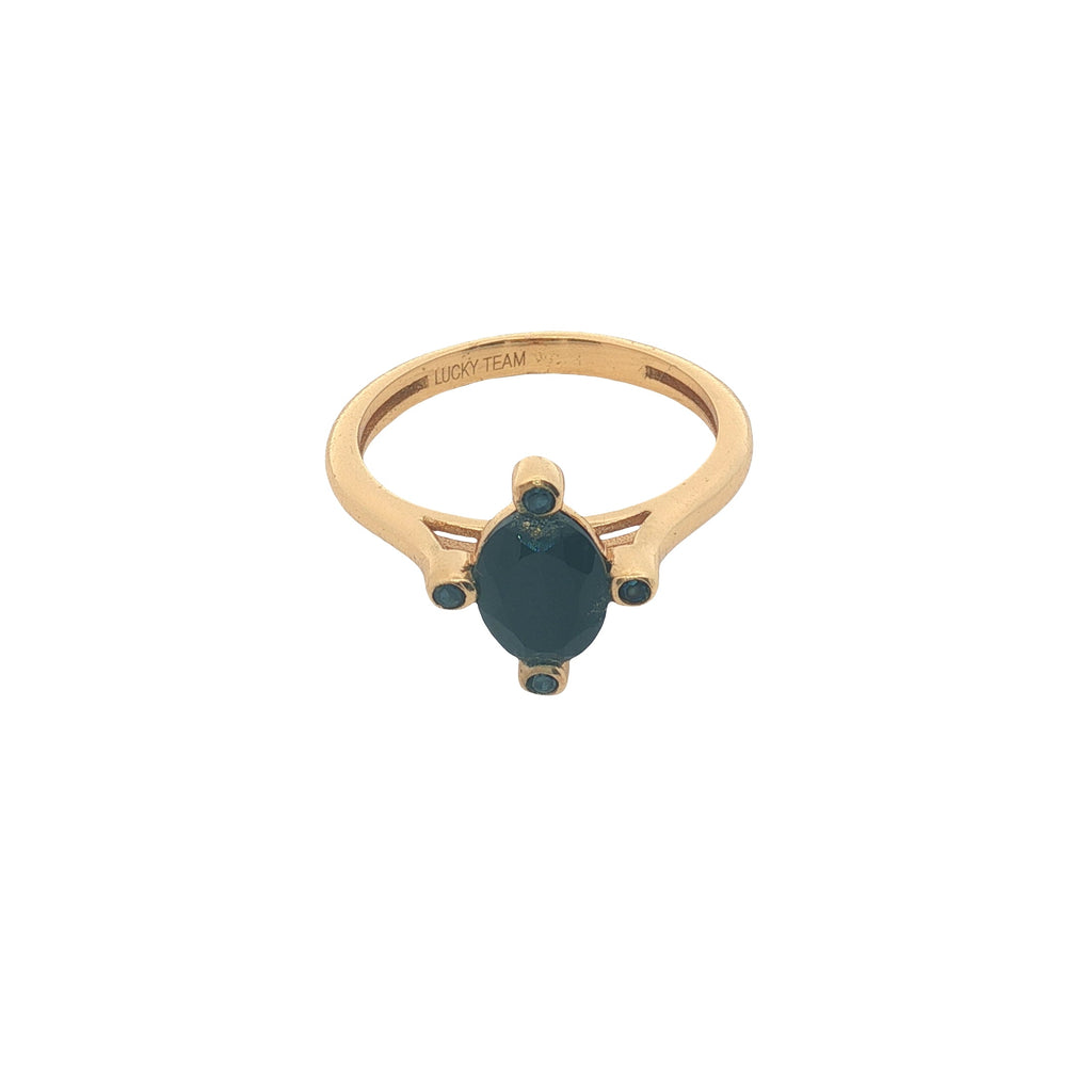 Bague dorée pierre naturelle ovale 4 zircons